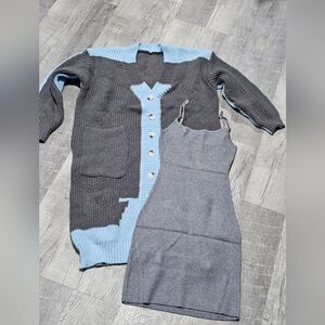 & Other Stories Gray Mini Dress with Blue and Gray Cardigan